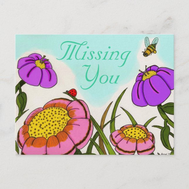 Blume Wiese "Vermisste Sie" Postkarte (Vorderseite)