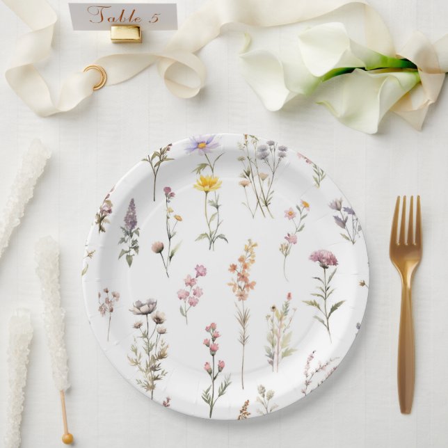 Blume, Wildblumen, Blume im Garten Pappteller (Hochzeit)