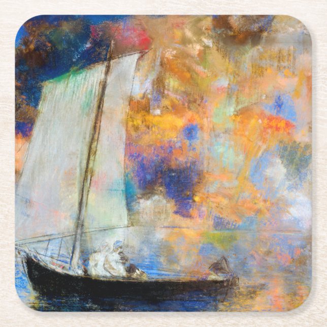 Blume Wolken, Redon Rechteckiger Pappuntersetzer (Vorderseite)