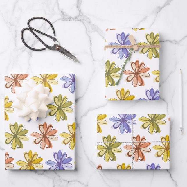 Blume-Wrapping Paper Flat Sheet Set 3 Geschenkpapier Set (Vorderseite)