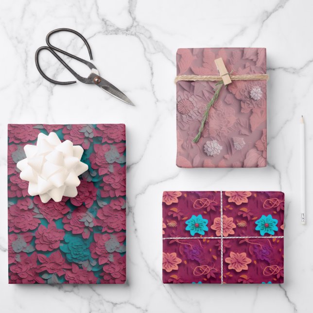 Blume Wrapping Paper - Papercut Floral Designs Geschenkpapier Set (Vorderseite)