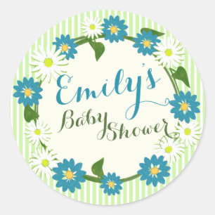 Blume Wreath Baby Dusche Blue Runder Aufkleber