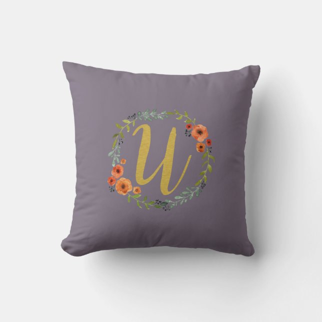 Blume Wreath Gold Monogram Erstkissen U Kissen (Vorderseite)