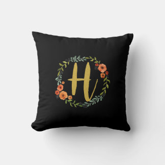 Blume Wreath Gold Monogram Initial H Cushion Kissen