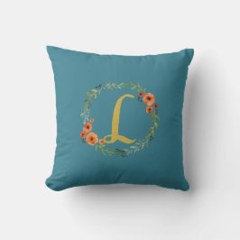 Blume Wreath Gold Monogram Initial L Cushion Aquam Kissen