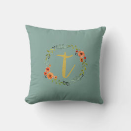 Blume Wreath Gold Monogram Initial T Cushion Kissen