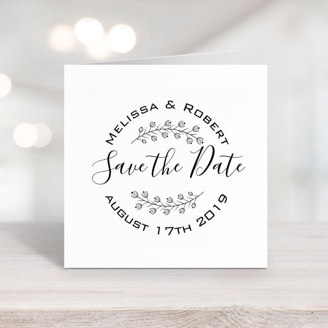 Blume Wreath Modern Wedding Save the Date 2 Gummistempel (Von Creator hochgeladen)