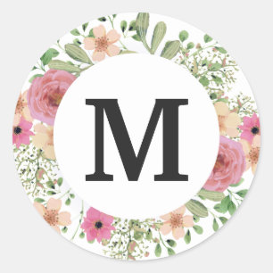 Blume Wreath Monogram Classic niedlich Runder Aufkleber