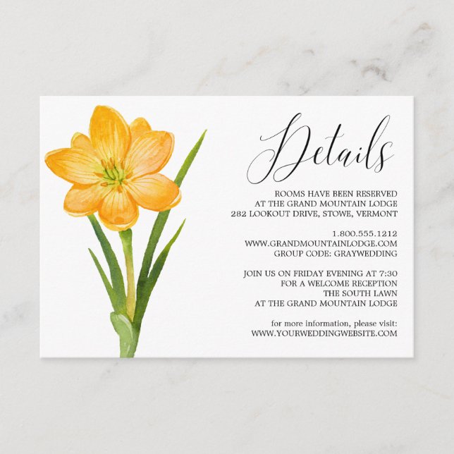 Blume Yellow Crocus Wedding Details Card Begleitkarte (Vorderseite)