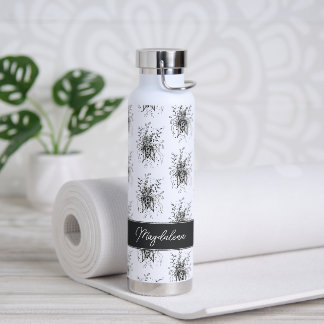Blume Zen Art, gezeichnet schwarz-weiß - Trinkflasche