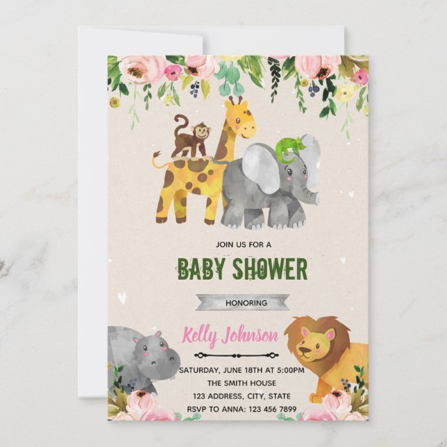 Blume Zootiere Dusche Einladung (Vorderseite)