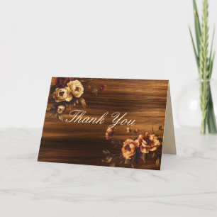 Blume zu Wood Elegant Script Floral Dankeskarte