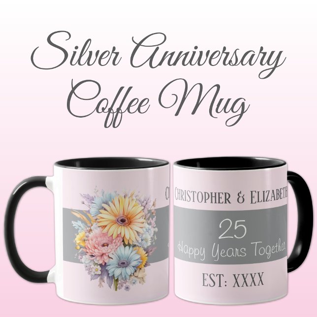 Blume zum 25. Silberjubiläum heißen rosa Tasse (Von Creator hochgeladen)