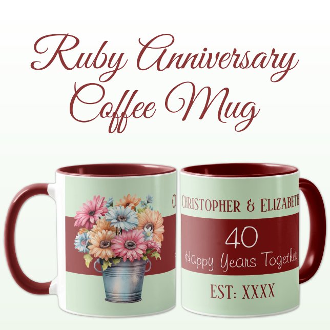 Blume zum 40. Ruby-Jubiläum geben grüne Namen Tasse (Von Creator hochgeladen)