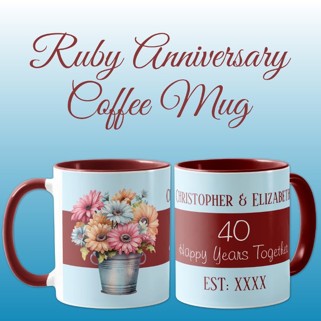 Blume zum 40. Ruby-Jubiläum tragen blaue Namen Tasse (Von Creator hochgeladen)