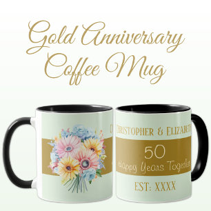 Blume zum 50. Goldjubiläum geben grüne Namen Tasse