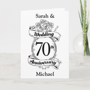 Blume zum 70. Hochzeitstag Schwarz-Weiß Karte