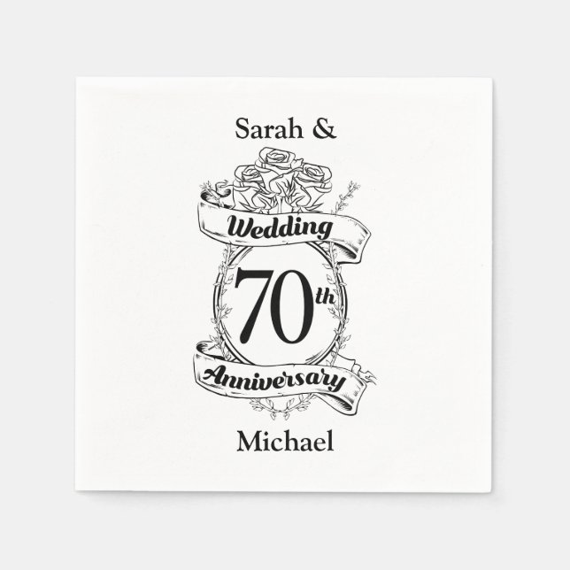Blume zum 70. Hochzeitstag Schwarz-Weiß Serviette (Vorderseite)