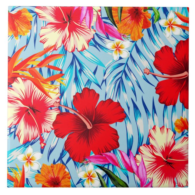 Blume zum blauen tropischen Hibiskus Fliese (Vorderseite)