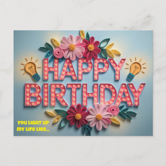 Blume zum Geburtstag mit Lichtern Postkarte (Vorderseite)