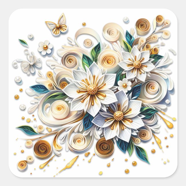 Blume zum Papierabfüllen elegant Quadratischer Aufkleber (Vorderseite)