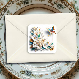 Blume zum Papierabfüllen elegant Quadratischer Aufkleber