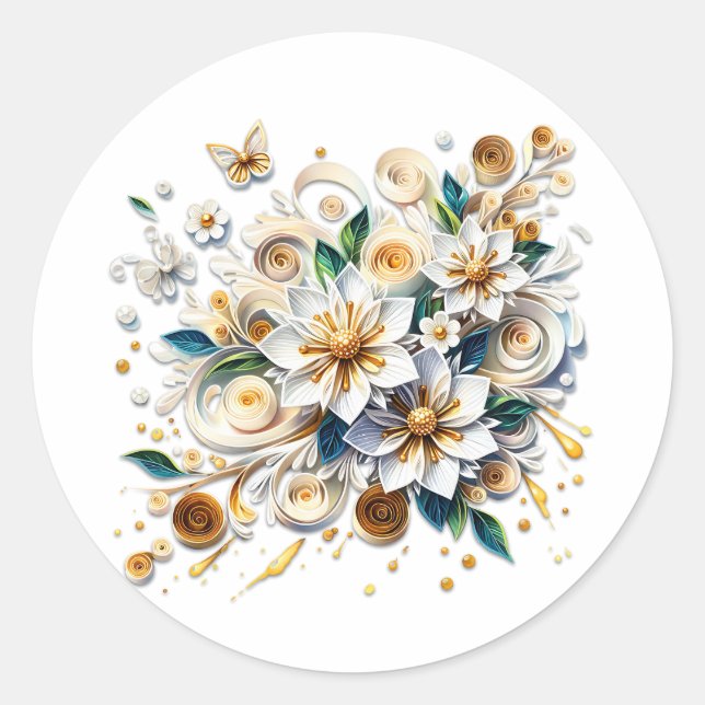 Blume zum Papierabfüllen elegant Runder Aufkleber (Vorderseite)