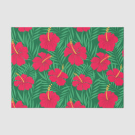Blume zum Roten Hibiskus auf den tropischen grünen Seidenpapier