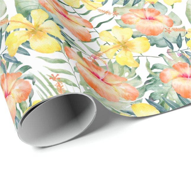 Blume zum tropischen Pfirsichgelben Hibiskus Geschenkpapier (Rolleneckpunkt)