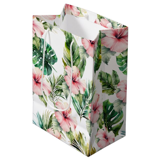 Blume zum tropischen Pink-Hibiskus Mittlere Geschenktüte (Vorderseite Schrägansicht)