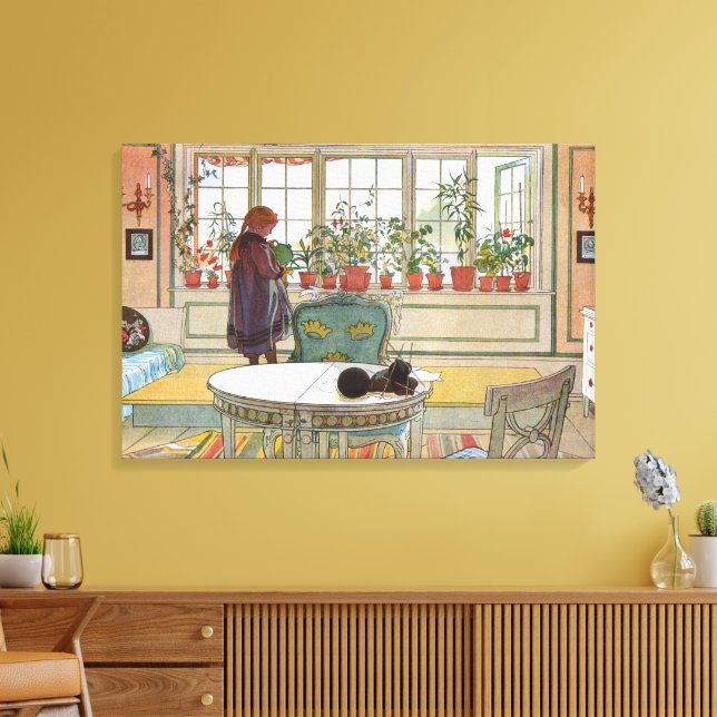 Blume zum Windows von Carl Larsson Leinwanddruck (Insitu (Wohnzimmer))