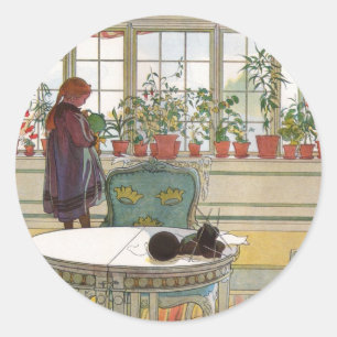 Blume zum Windows von Carl Larsson Runder Aufkleber