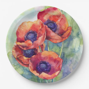 Blume zur Mohnblüte in Aquarellfarben Blume Pappteller