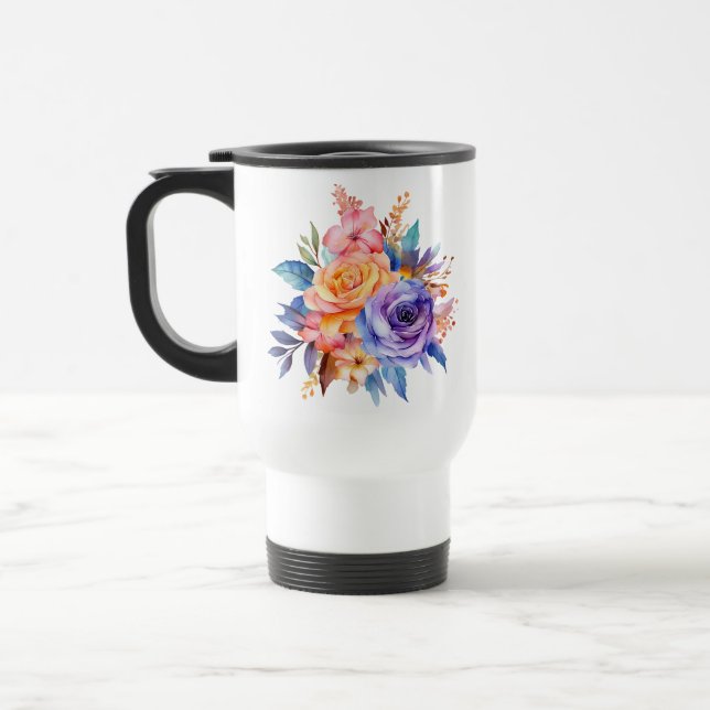 Blume zur Rose von Aquarellen Design-58392 Reisebecher (Links)
