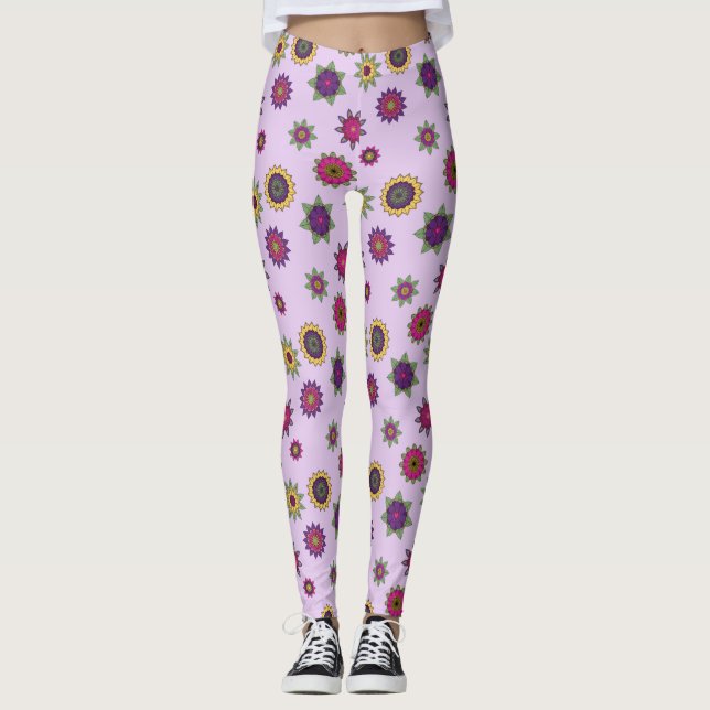 Blumemandala-Garten-Leggings-lila Hintergrund Leggings (Vorderseite)