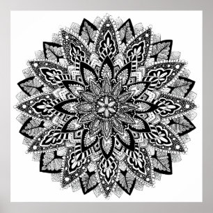 BlumeMandala Schwarzweiss Poster