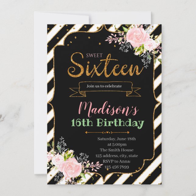 Blumen16. Geburtstag-Geburtstagseinladung Einladung (Vorderseite)