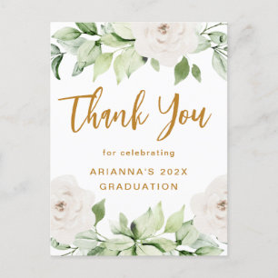 Blumen-Abschluss-Dankeschön-Script Weiß Postkarte
