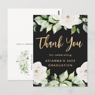 Blumen-Abschluss-Dankeschön-Skript Schwarz Postkarte