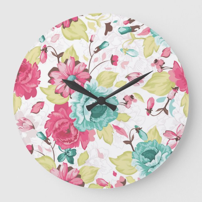 Blumen Abstrakte Eleganz Nahtlose Hintergrund. Große Wanduhr (Vorderseite)