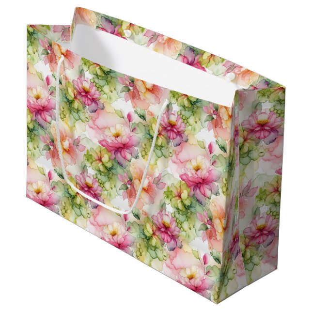 Blumen-Alkohol-Tinte-Style-Muster Große Geschenktüte (Vorderseite Schrägansicht)