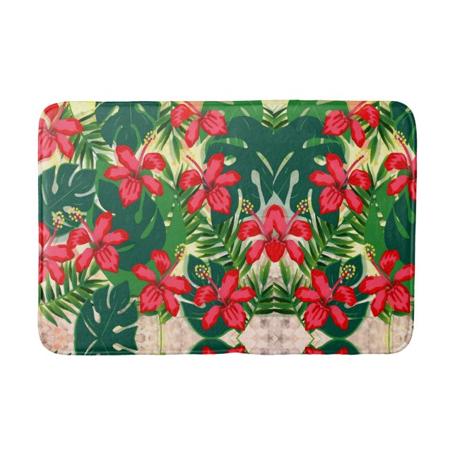 Blumen am Strand mit tropischem Hibiskus Bath Mat Badematte (Vorderseite)