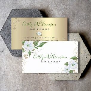 Blumen-Aquarell Gold Weiß Stylische Schrift Modern Visitenkarte