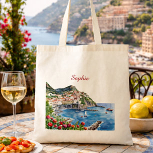 Blumen-Aquarell Italienische Amalfiküste Name Tragetasche