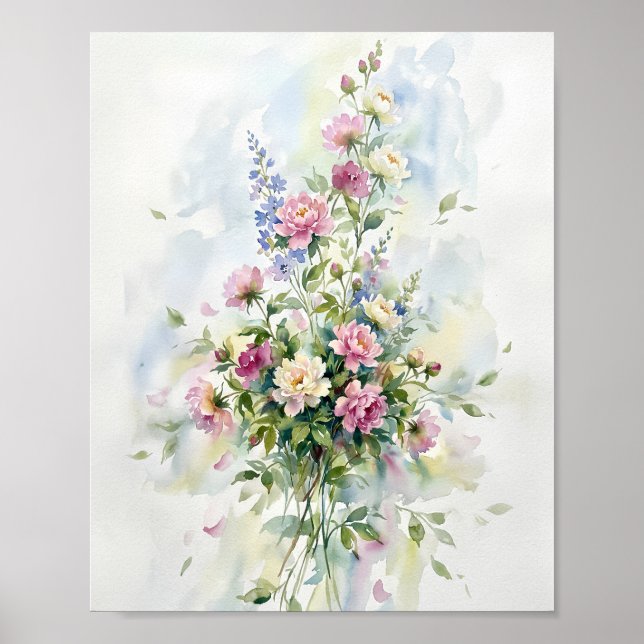 Blumen Aquarell Kunstmalerei Poster (Vorne)
