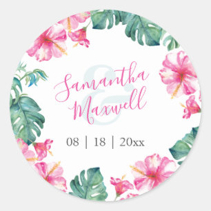 Blumen-Aquarell Rosa und Grüne Gefallen-Sticker Runder Aufkleber
