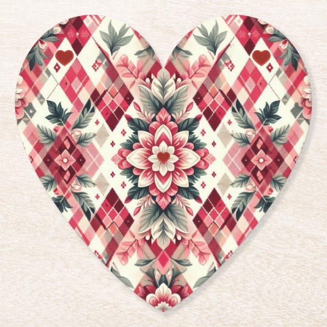 Blumen-Argyle Valentinstag Untersetzer (Vorderseite)