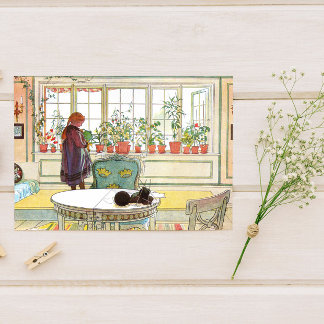 Blumen auf dem Fensterbrett Carl Larsson Schwedisc Postkarte