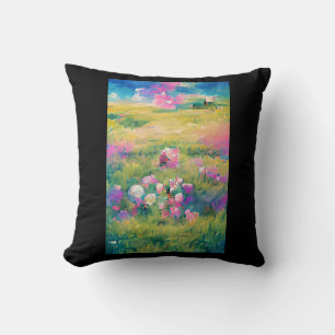 Blumen auf einem Feld lila rosa weiß Digitalkunst Kissen
