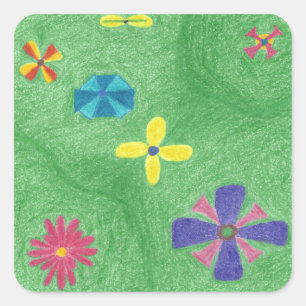 Blumen auf grasartigen Hügel-Aufklebern Quadratischer Aufkleber